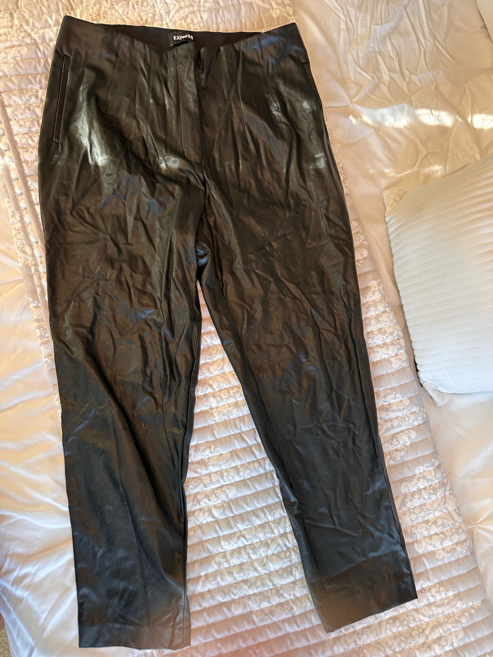 Express Black Faux Leather Zip-Detail Pants